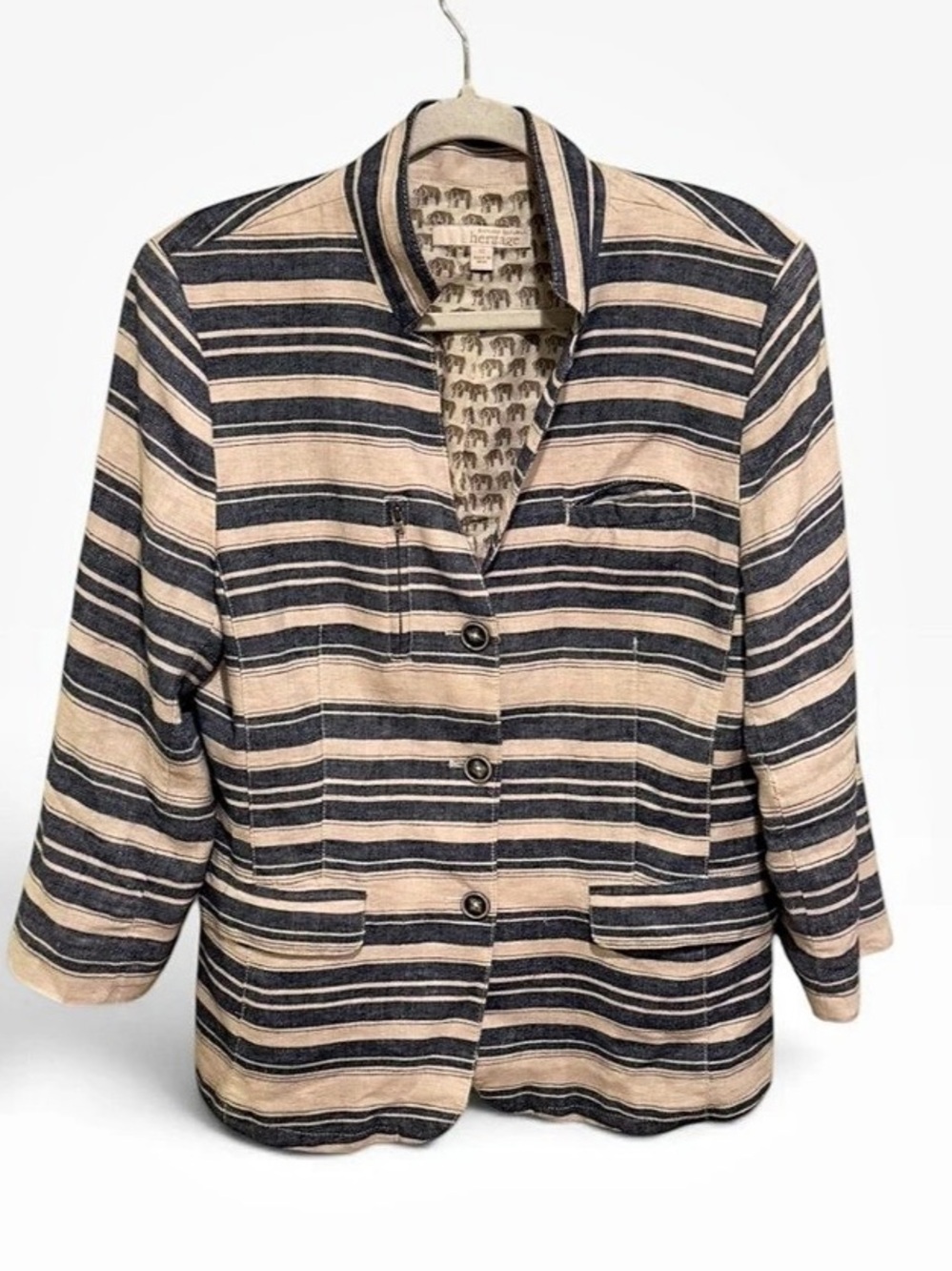 Banana Republic Heritage Striped Linen & Cotton Blend Jacket Size 12 Like New
